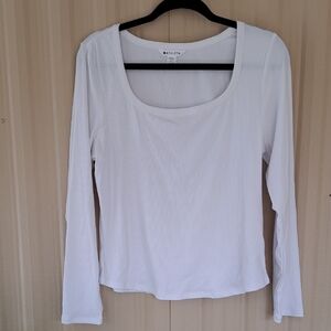 Athleta Classic Ribbed White Long Sleeve Tee.  XL